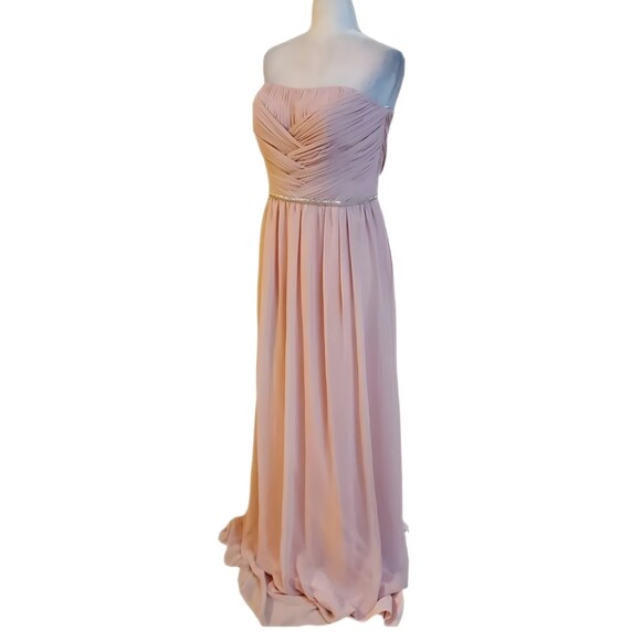Bari Jay NWT Petal Pink Beaded Chiffon Strapless Sweetheart Gown, Size 14 - Picture 5 of 10